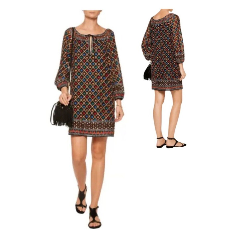 Alice + Olivia Gillian Embroidered Silk Shift Dress. Size XS